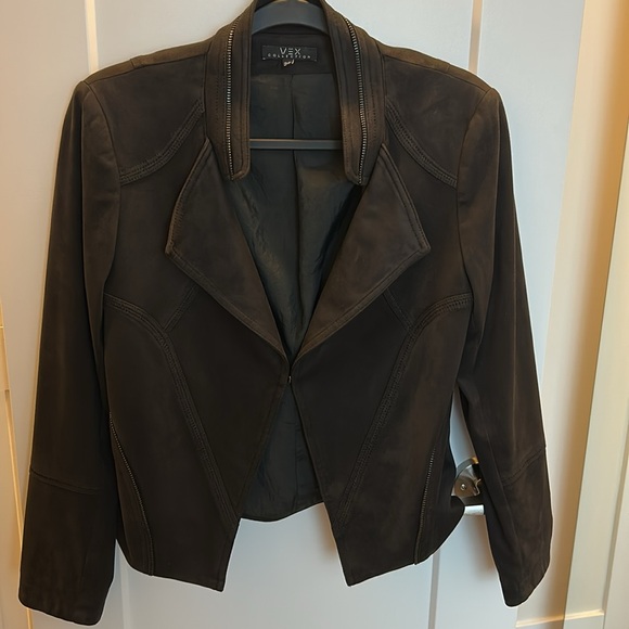 Vex Collection Dark Navy Blue Women's Jacket zipper on both wrist size 38 velvet - Picture 7 of 8